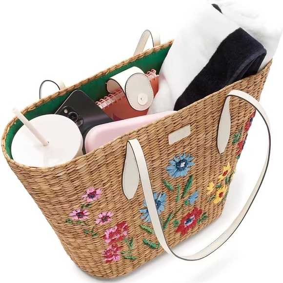 Kate Spade Garden Bouquet Embroidered Straw Tote - Picture 5 of 12